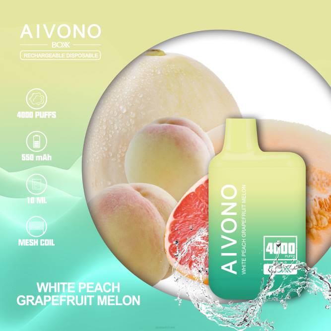 Aivono AIM BOXX 4000 baltas persikas greipfrutas melionas - L68X224 Aivono Vape Review