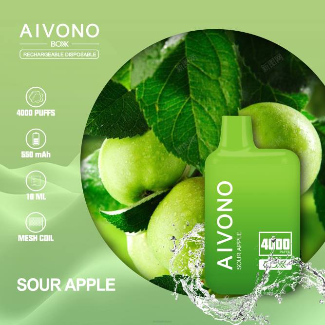 Aivono AIM BOXX 4000 rūgštus obuolys - L68X220 Aivono Puffs