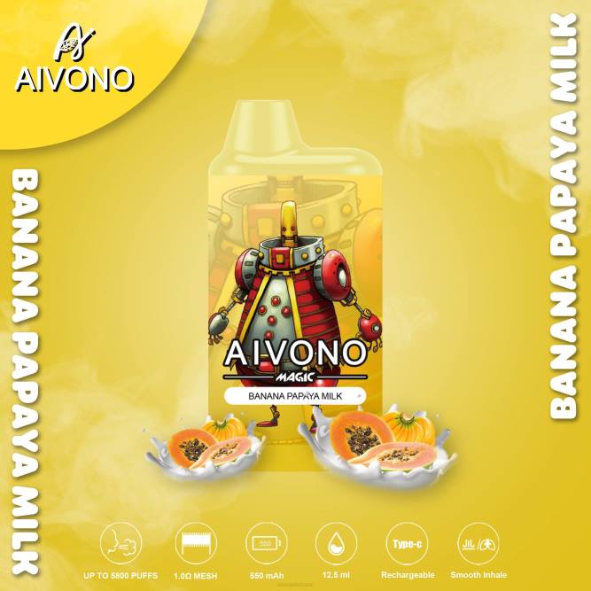 Aivono AIM MAGIC 5800 burnos dėžutės cigaretė bananų papajos pienas - L68X94 Aivono Puffs