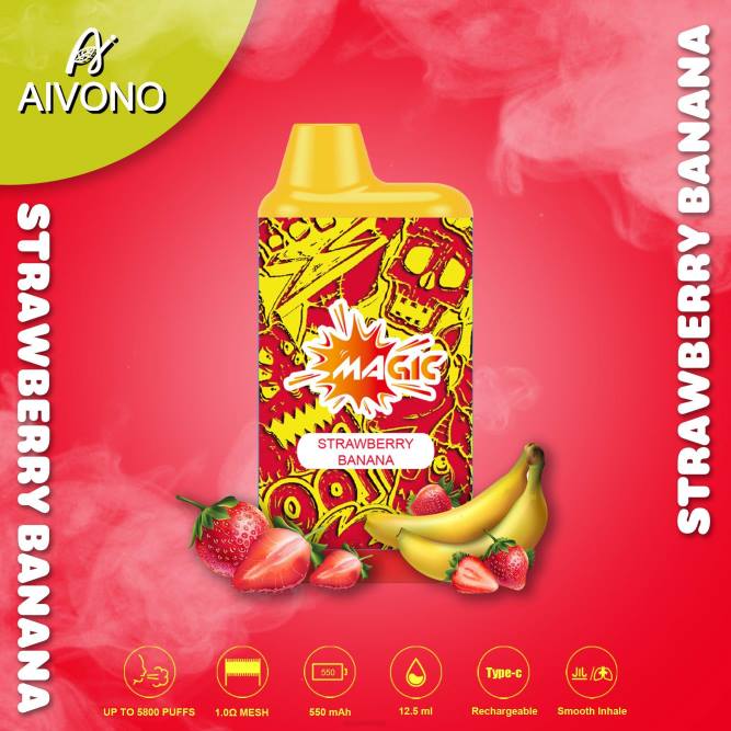 Aivono AIM MAGIC 5800 burnos dėžutės cigaretė braškinis bananas - L68X93 Aivono Lietuva