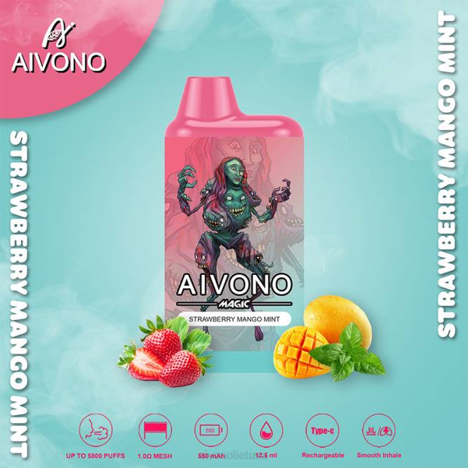 Aivono AIM MAGIC 5800 burnos dėžutės cigaretė braškių mango mėtų - L68X97 Aivono Puffs