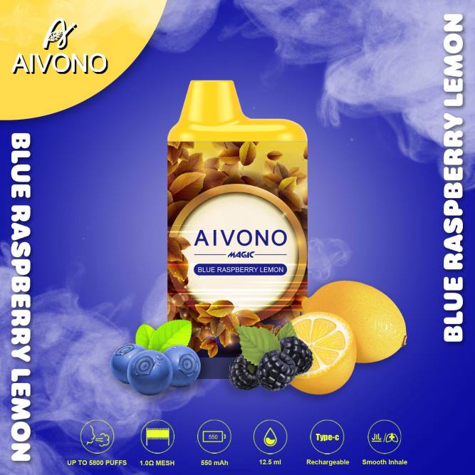 Aivono AIM MAGIC 5800 burnos dėžutės cigaretė mėlyna aviečių citrina - L68X91 Aivono Puffs