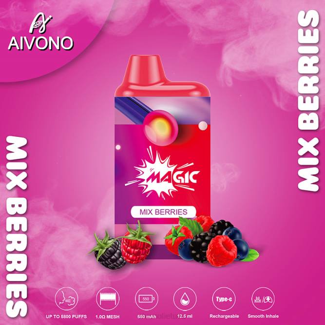 Aivono AIM MAGIC 5800 burnos dėžutės cigaretė sumaišykite uogas - L68X100 Aivono Puffs