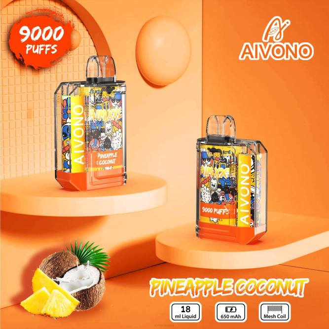 Aivono AIM XXL 9000 burnos lipdukas skaidrus ananasų kokoso - L68X52 Aivono Puffs
