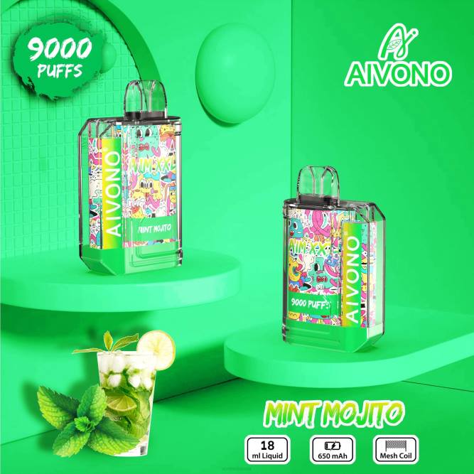 Aivono AIM XXL 9000 burnos lipdukas skaidrus mėtų mojito - L68X55 Aivono Puffs