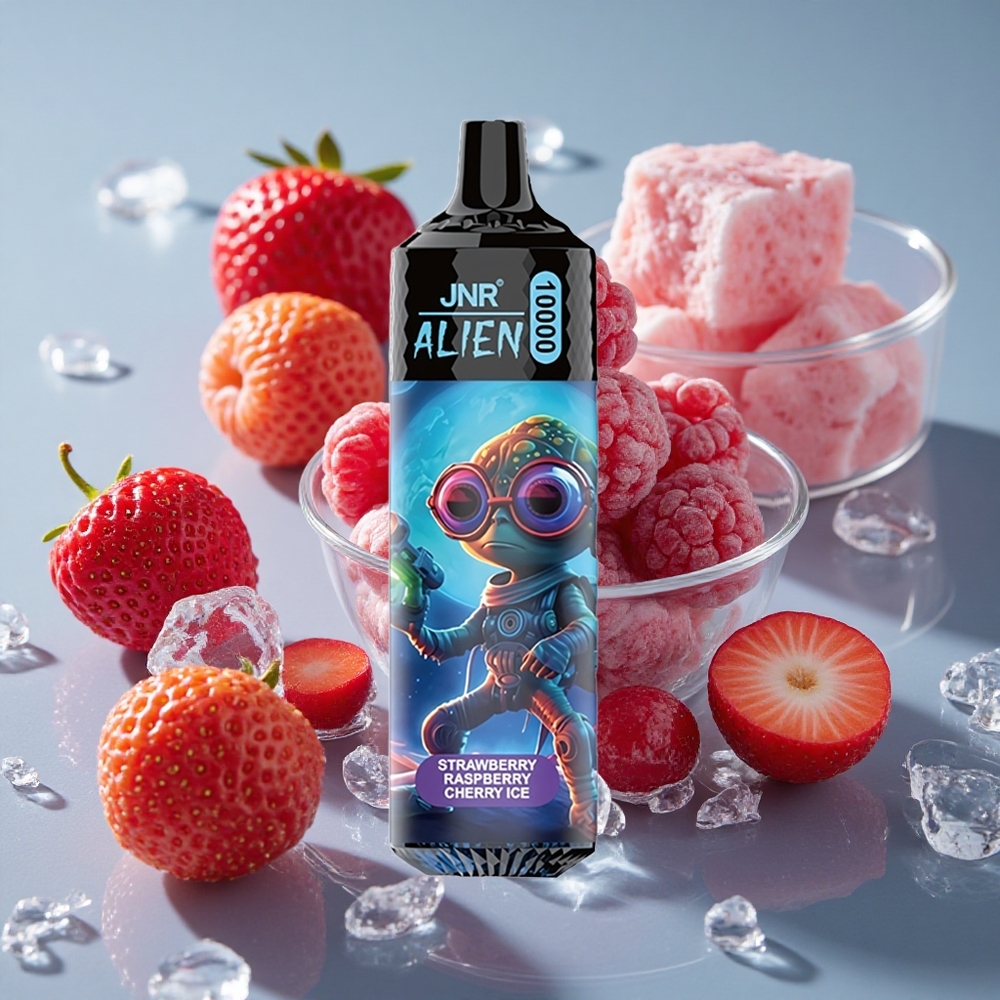 JNR Alien 10000 Puffs 20ml Skystis Braškė Avietė Vyšnia Ledas Vienkartinis Vape