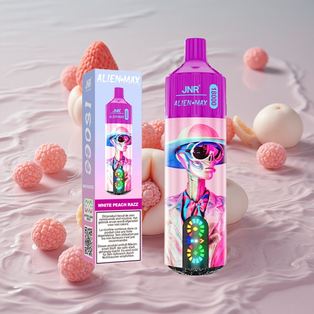 JNR Alien Max 18000 Puffs Dvigubas Tinklelis  Dvigubas Branduolys Baltasis Persikas Razz