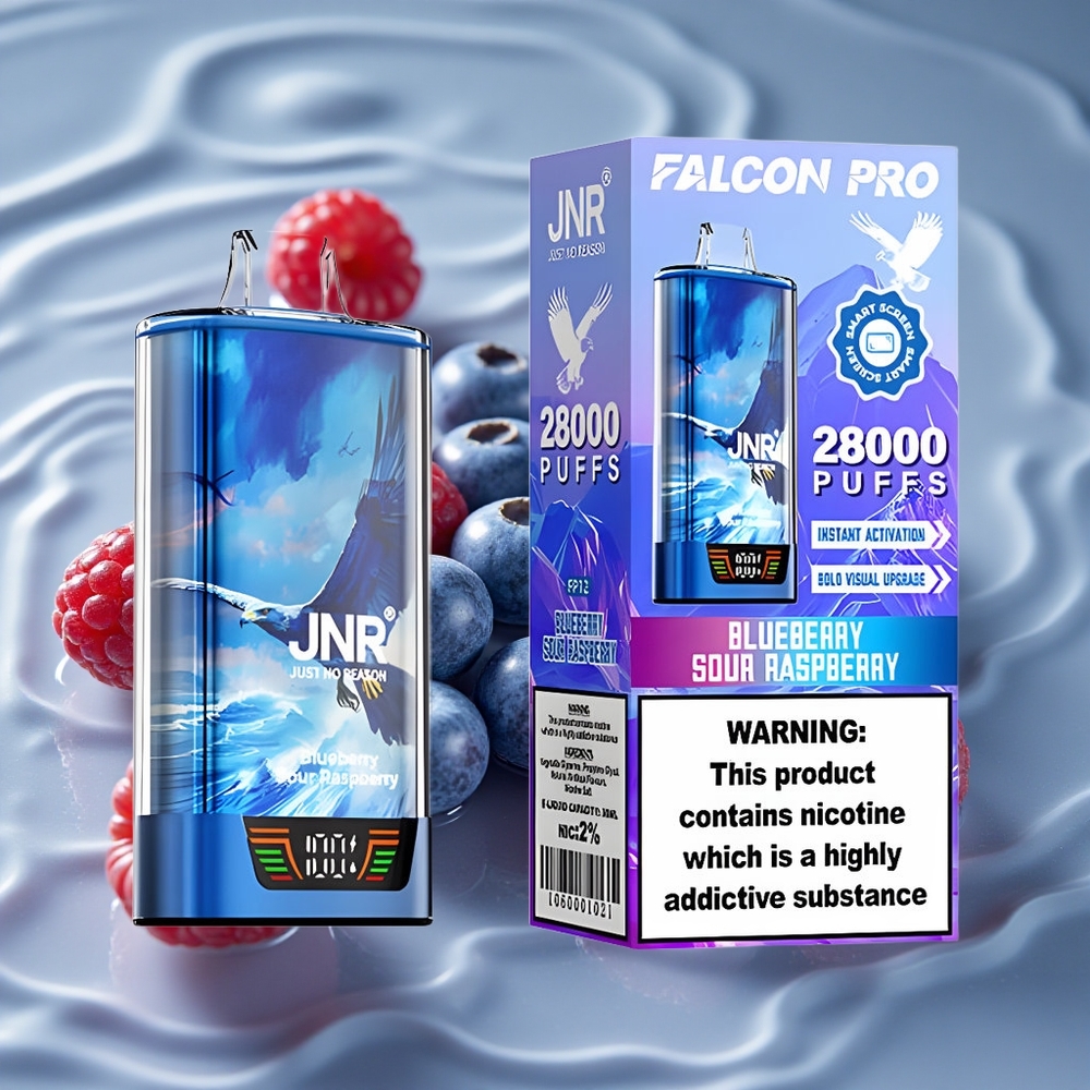 JNR Falcon Pro 28000 Dujinė Rūkymo Priemonė su Mėlynių ir Rūgščių Aviečių Skoniu