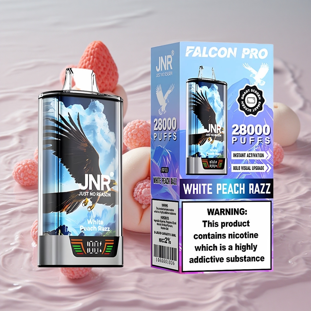 JNR Falcon Pro 28000 Vienkartinis Vape Baltasis Persikas Razz su 28000 Traukimų
