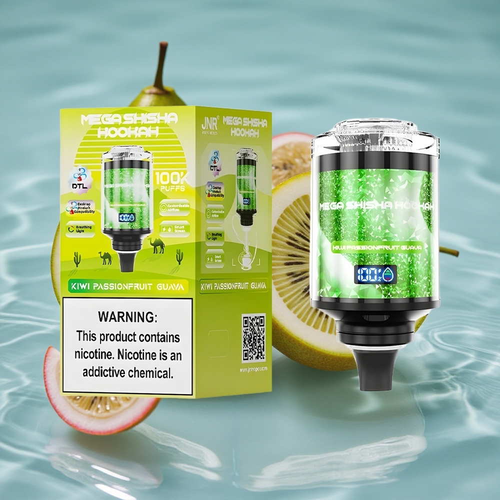JNR Mega Shisha Hookah 100K Darbalaukio Suderinamumas Kiwi Pasiflora Gvaja