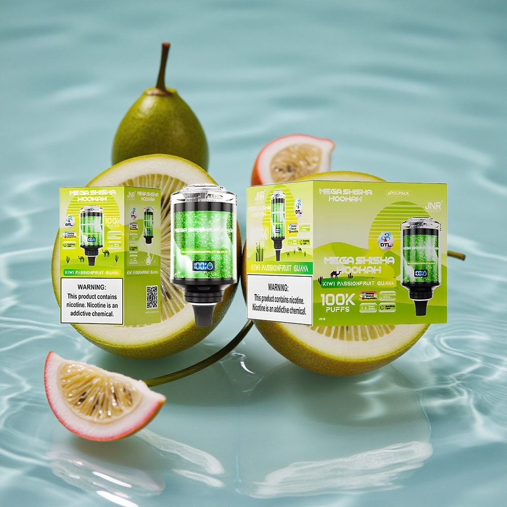 JNR Mega Shisha Hookah 100K Darbalaukio Suderinamumas Kiwi Pasiflora Gvaja