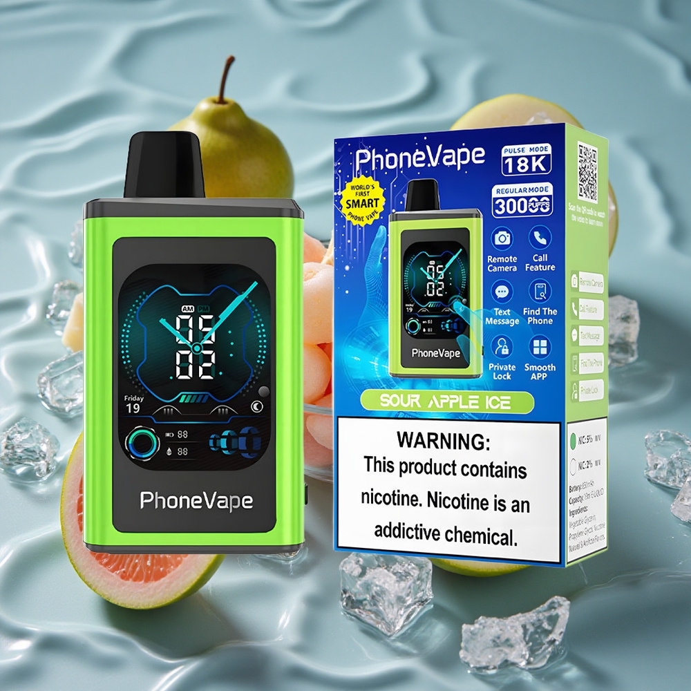 JNR PhoneVape 30000 Puffs Rūgščiojo Obuolio Ledas Vienkartinis Vape su Pilnu Ekranu