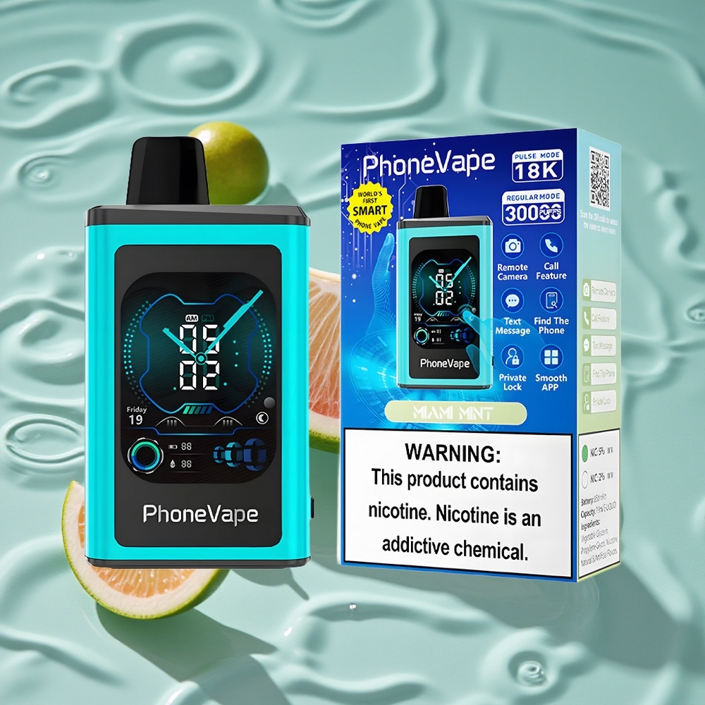 JNR PhoneVape 30000 Puffs su Mokamuoju Oro Srautu Vienkartinis Vape Miami Mėta