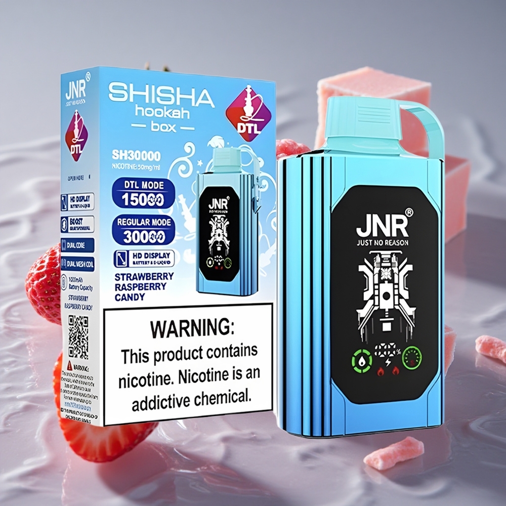 JNR Shisha Hookah Box 20500 Puffs Vienkartinis Vape Braškės Avietės Saldainis