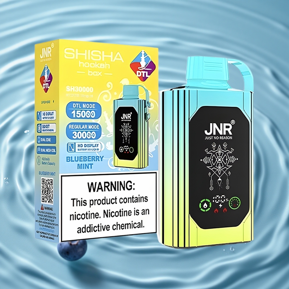 JNR Shisha Hookah Box 20500 Puffs Vienkartinis Vape Mėlynųjų Gervuogių Mėta