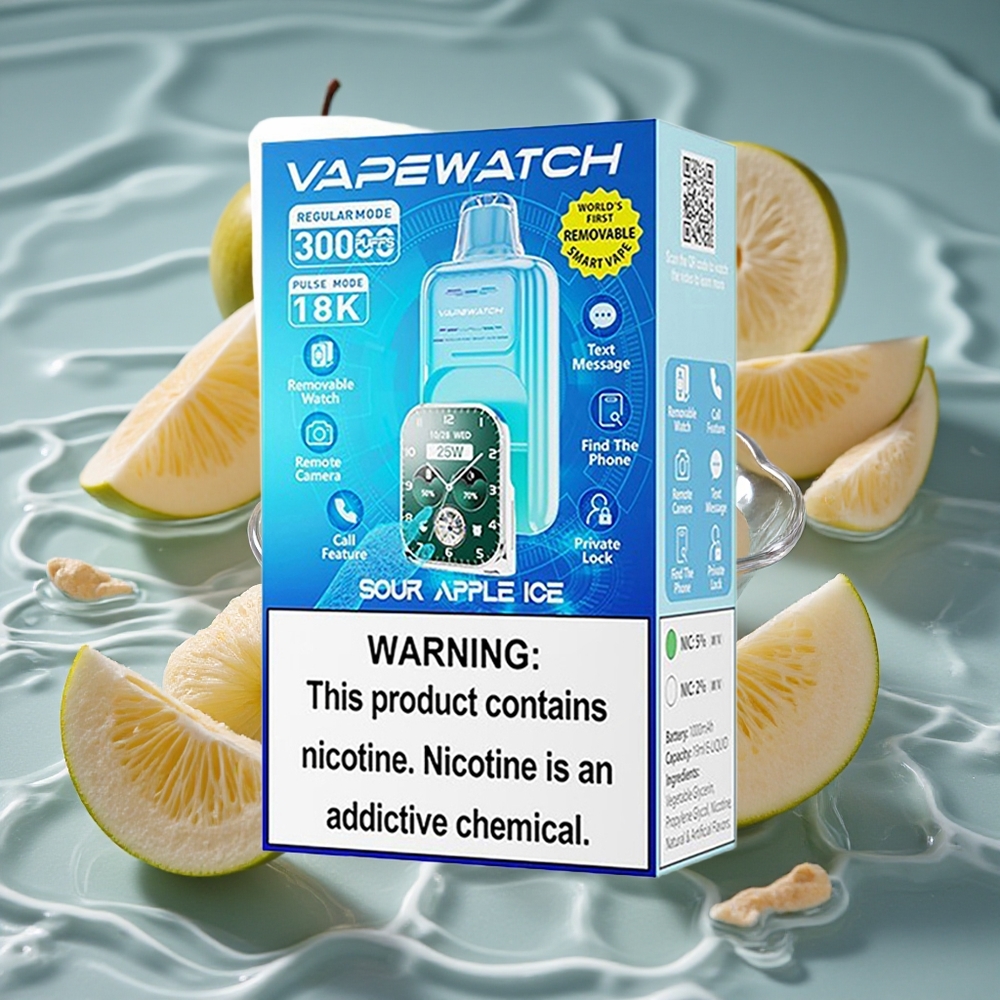 JNR VapeWatch 30000 Puffs Vienkartinis Vape Rūgštus Obuolys Ledas