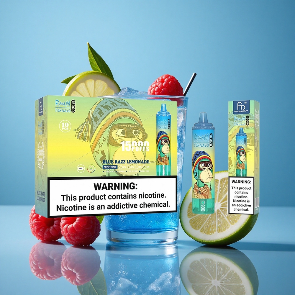 RandM Fumot Tornado 15000 Puffs Vienkartinis Vape Mėlynų Šerkšnų Limonadas