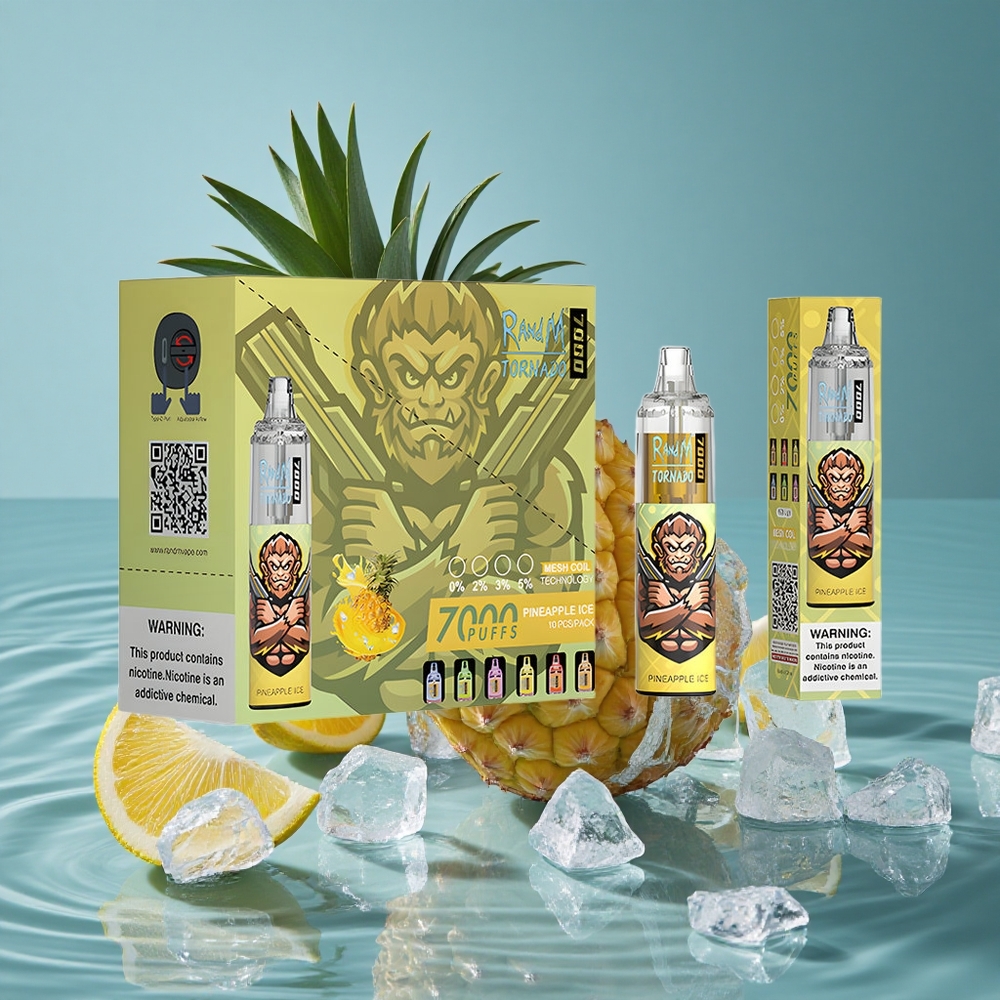 RandM Fumot Tornado 7000 Puffs 14 ML Skystis Vienkartinis Vape Ananasų Ledas