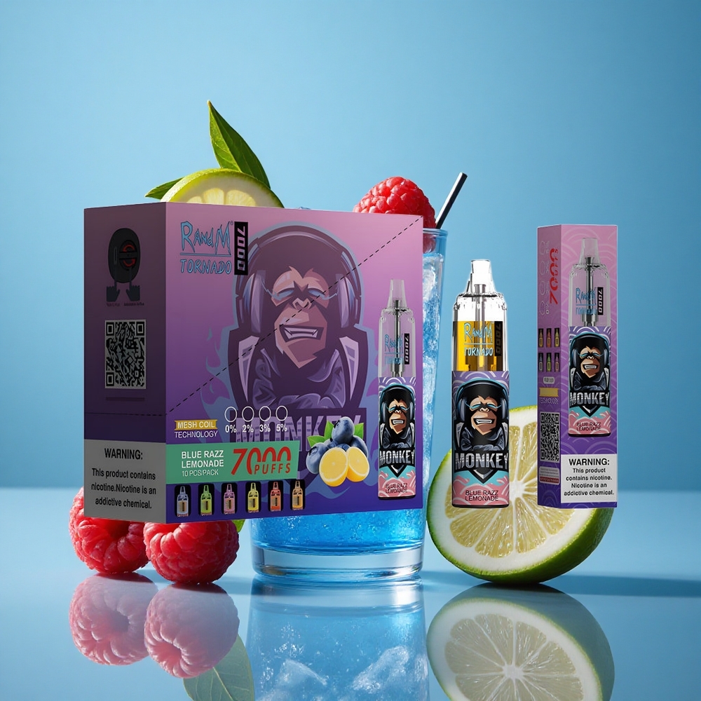RandM Fumot Tornado 7000 Puffs 14 ML Skystis Vienkartinis Vape Mėlyna Avietė Citrinų Limonadas