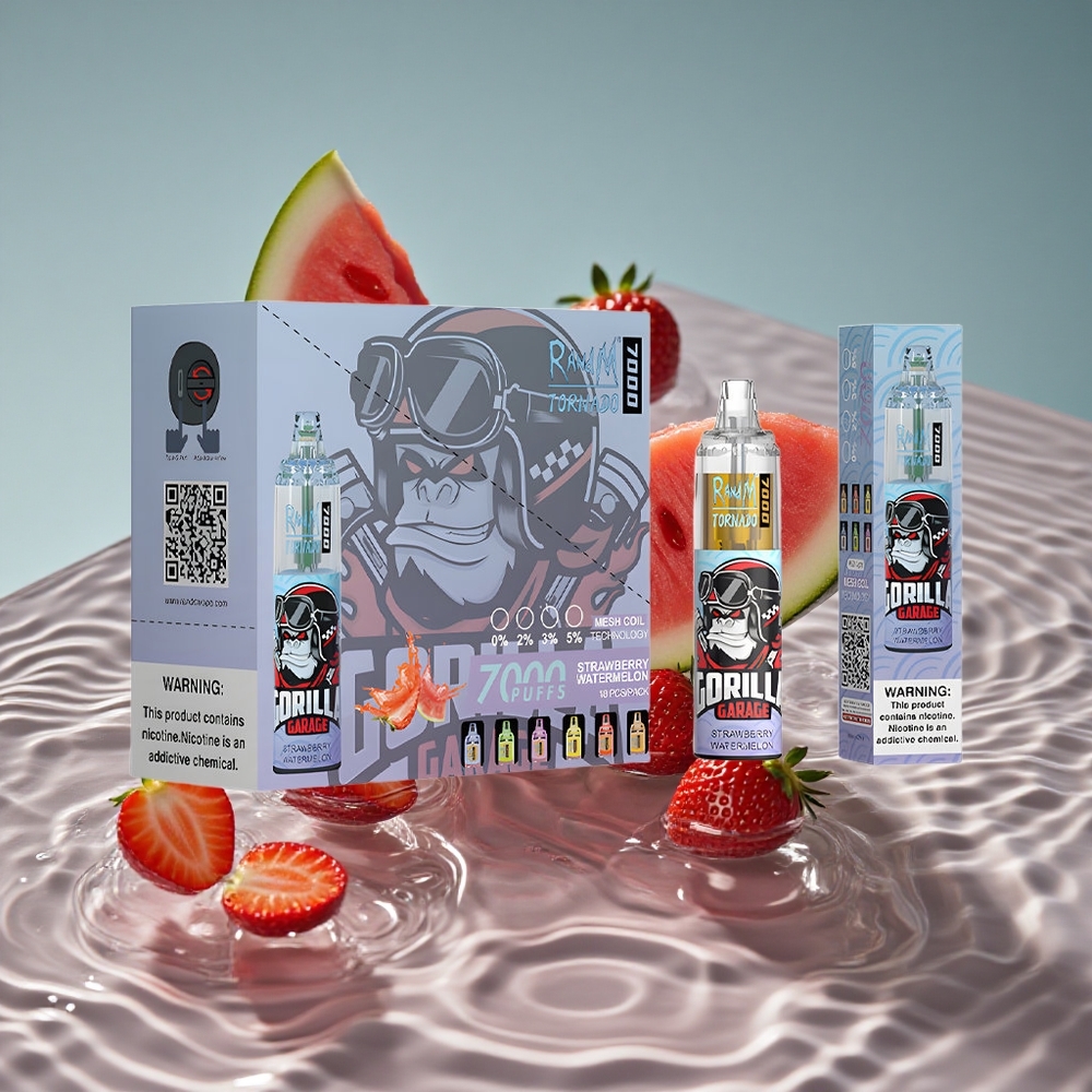 RandM Fumot Tornado 7000 Puffs 14 ML Skysto Vienkartinis Vape Braškės Vandynys