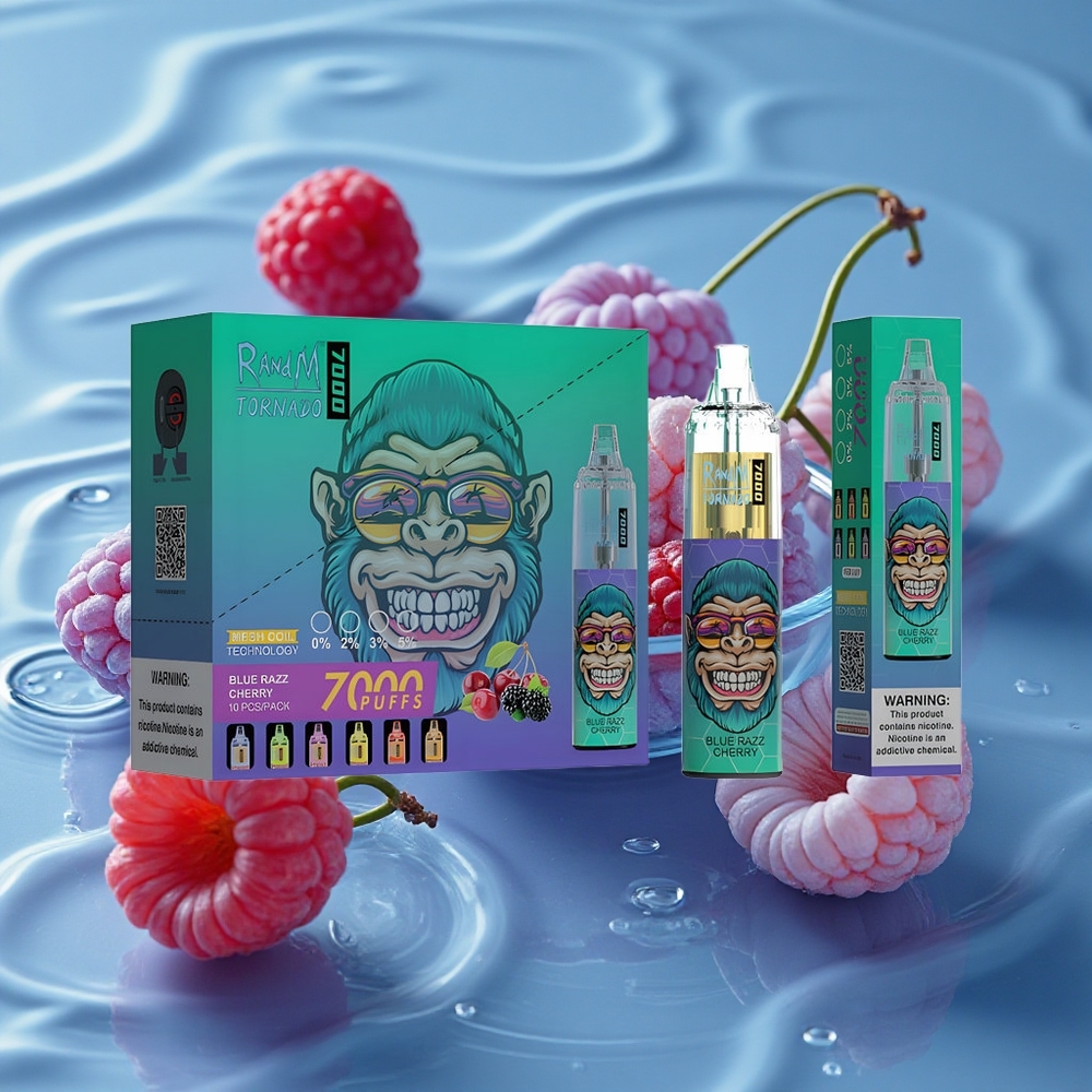 RandM Fumot Tornado 7000 Puffs Deguonies reguliavimas Mėlyna avietė vyšnia