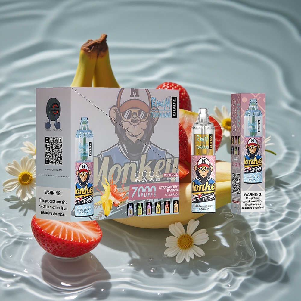 RandM Fumot Tornado 7000 Puffs Vienkartinis Vape Braškė Bananas