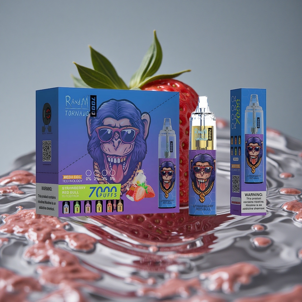 RandM Fumot Tornado 7000 Puffs Vienkartinis Vape Braškės Raudonasis Jautis