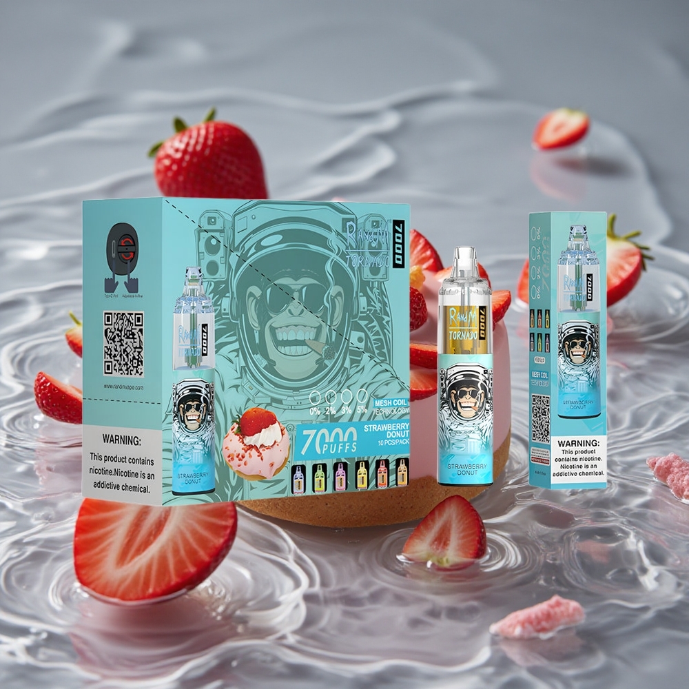 RandM Fumot Tornado 7000 Puffs Vienkartinis Vape Braškės Spurgos