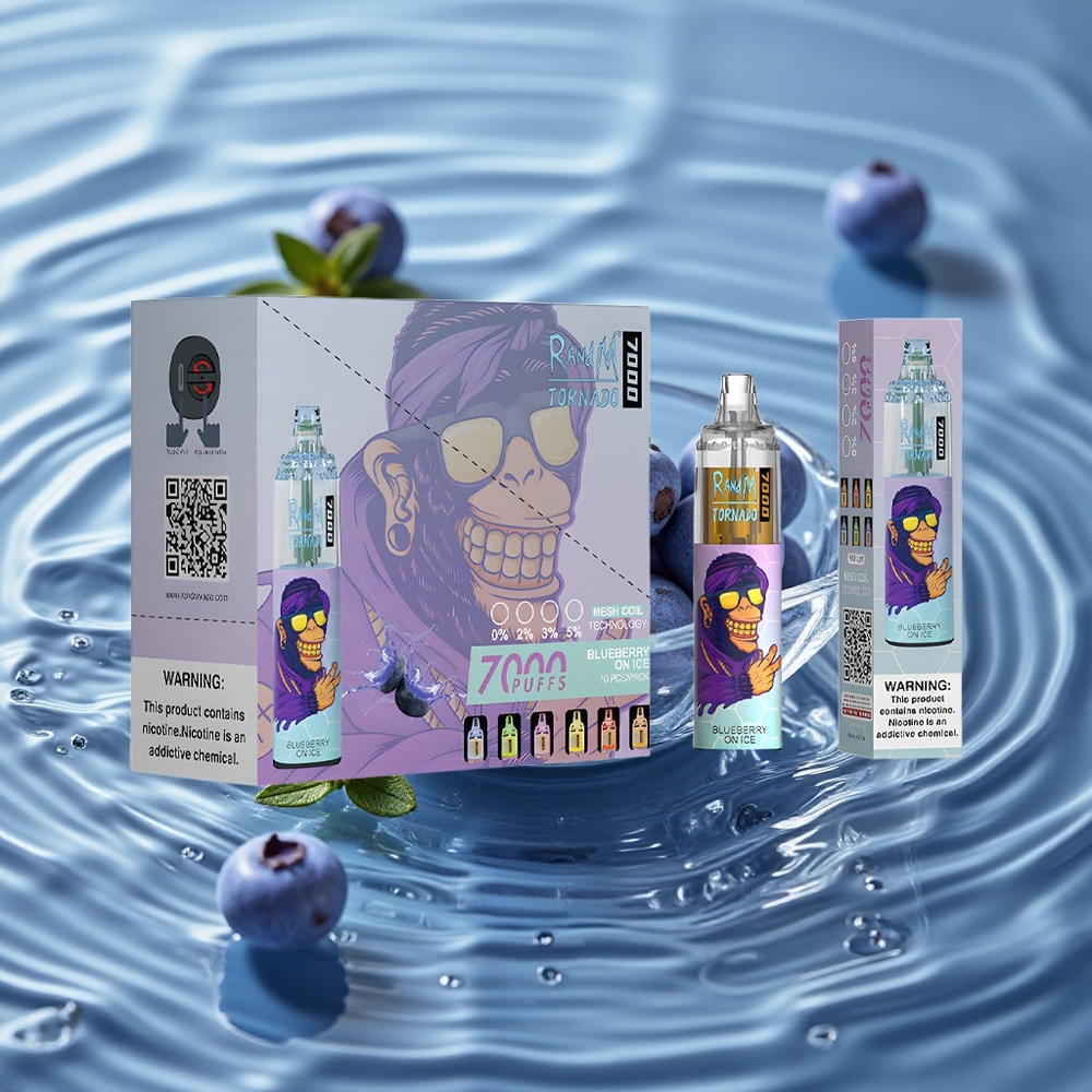 RandM Fumot Tornado 7000 Puffs Vienkartinis Vape Mėlynųjų Uogų Ledas