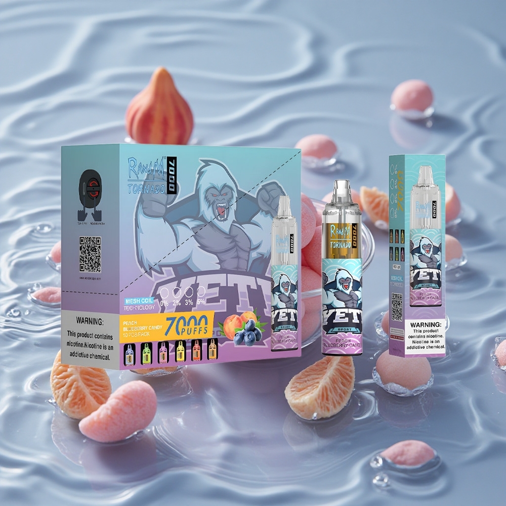 RandM Fumot Tornado 7000 Puffs Vienkartinis Vape Persikų Mėlynųjų Uogų Saldainiai