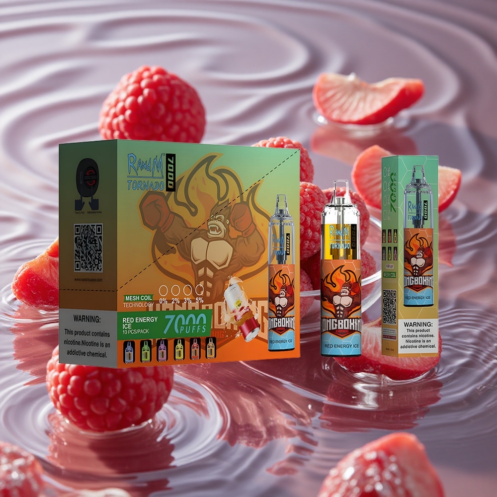 RandM Fumot Tornado 7000 Puffs Vienkartinis Vape Raudona Energija Ledas