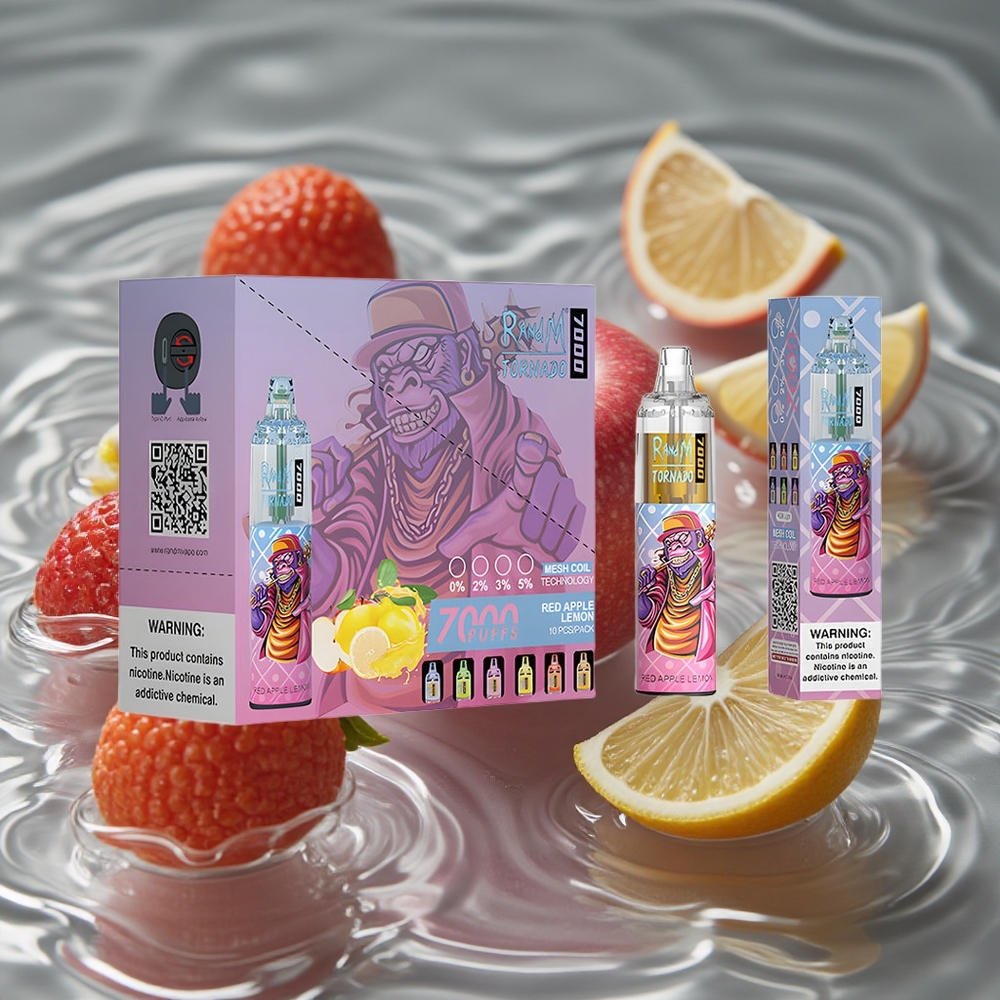 RandM Fumot Tornado 7000 Puffs Vienkartinis Vape Raudonas Obuolys Citrina