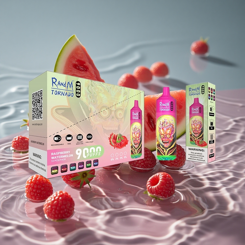 RandM Fumot Tornado 9000 Puffs Vienkartinis Vape Avietės Arbūzas