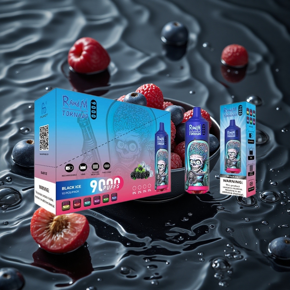 RandM Fumot Tornado 9000 Puffs Vienkartinis Vape Juodoji Ledas (18 ml)