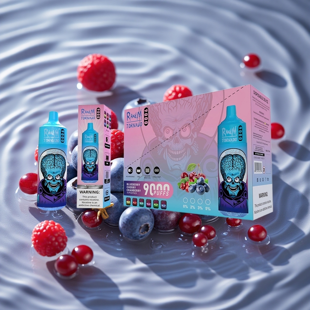 RandM Fumot Tornado 9000 Puffs Vienkartinis Vape Mėlynaisiais Vynuogėmis Vyšniomis Spanguolėmis