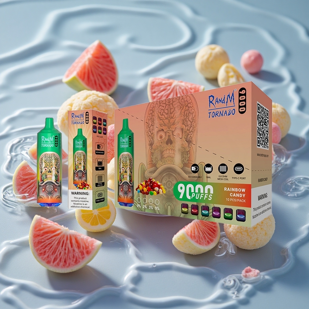 RandM Fumot Tornado 9000 Puffs Vienkartinis Vape Vaivorykštės Saldainiai