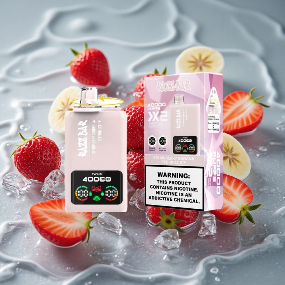 Razz Bar 40000 Puffs Vienkartinis Vape Braškė-Bananas_Raudonasis Jautis Ledas