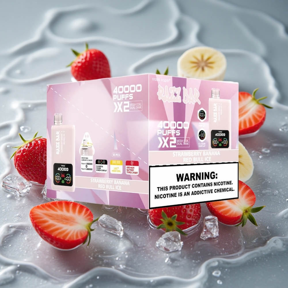 Razz Bar 40000 Puffs Vienkartinis Vape Braškė-Bananas_Raudonasis Jautis Ledas