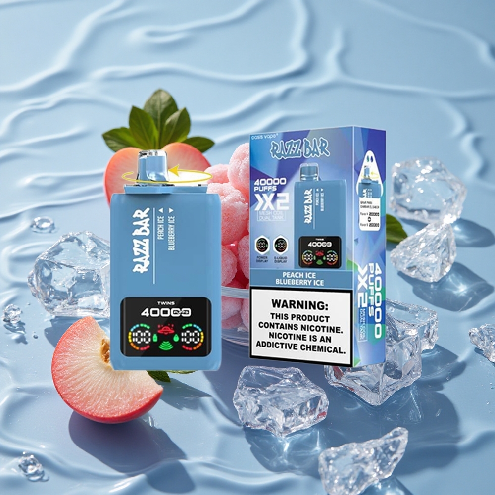 Razz Bar 40000 Puffs Vienkartinis Vape Persikas Ledas/Mėlynųjų Uogų Ledas