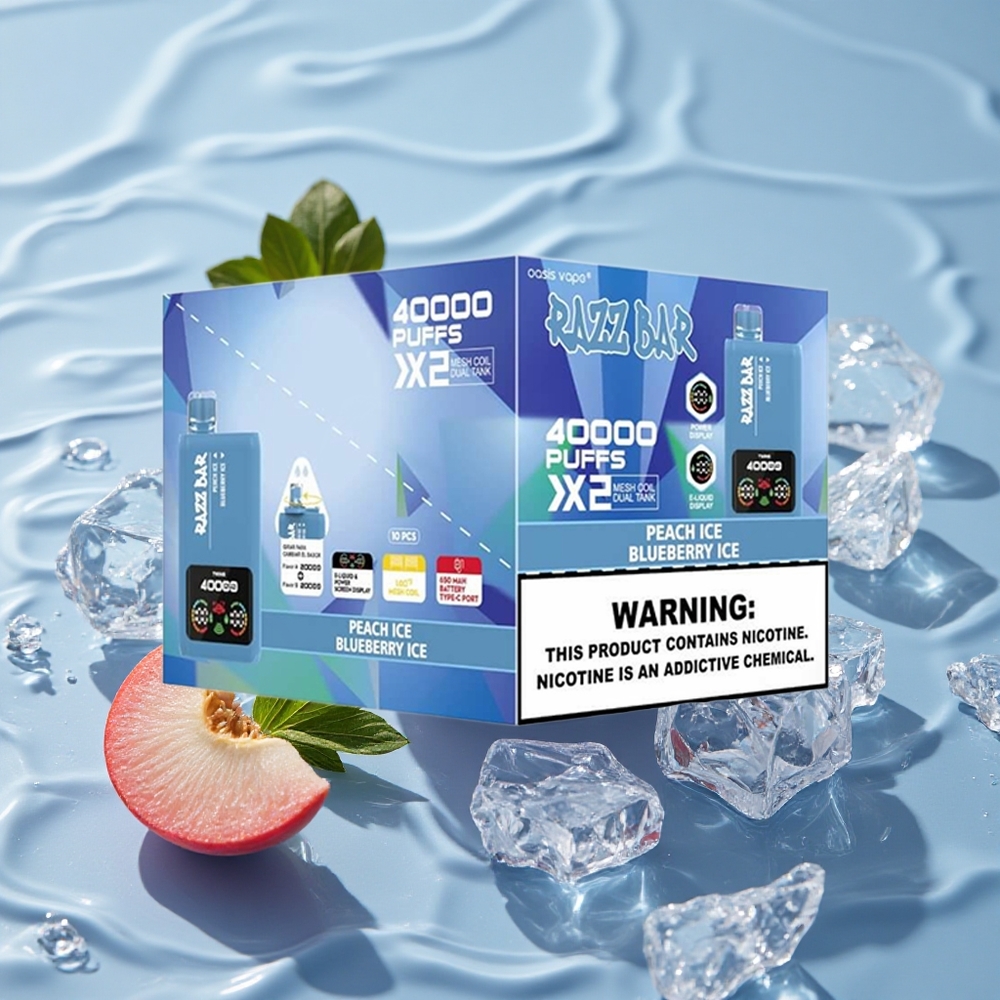 Razz Bar 40000 Puffs Vienkartinis Vape Persikas Ledas/Mėlynųjų Uogų Ledas