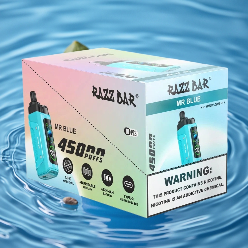 Razz Bar 45000 Puffs Vienkartinis Vape 10 Ohm Tinklelio Ritė Mėlynasis
