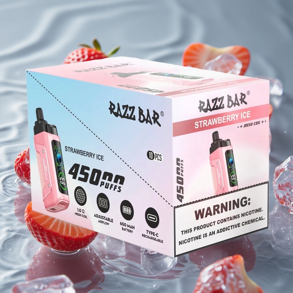 Razz Bar 45000 Puffs Vienkartinis Vape 10 Ohm Tinklelio Ritė Strawberry Ice