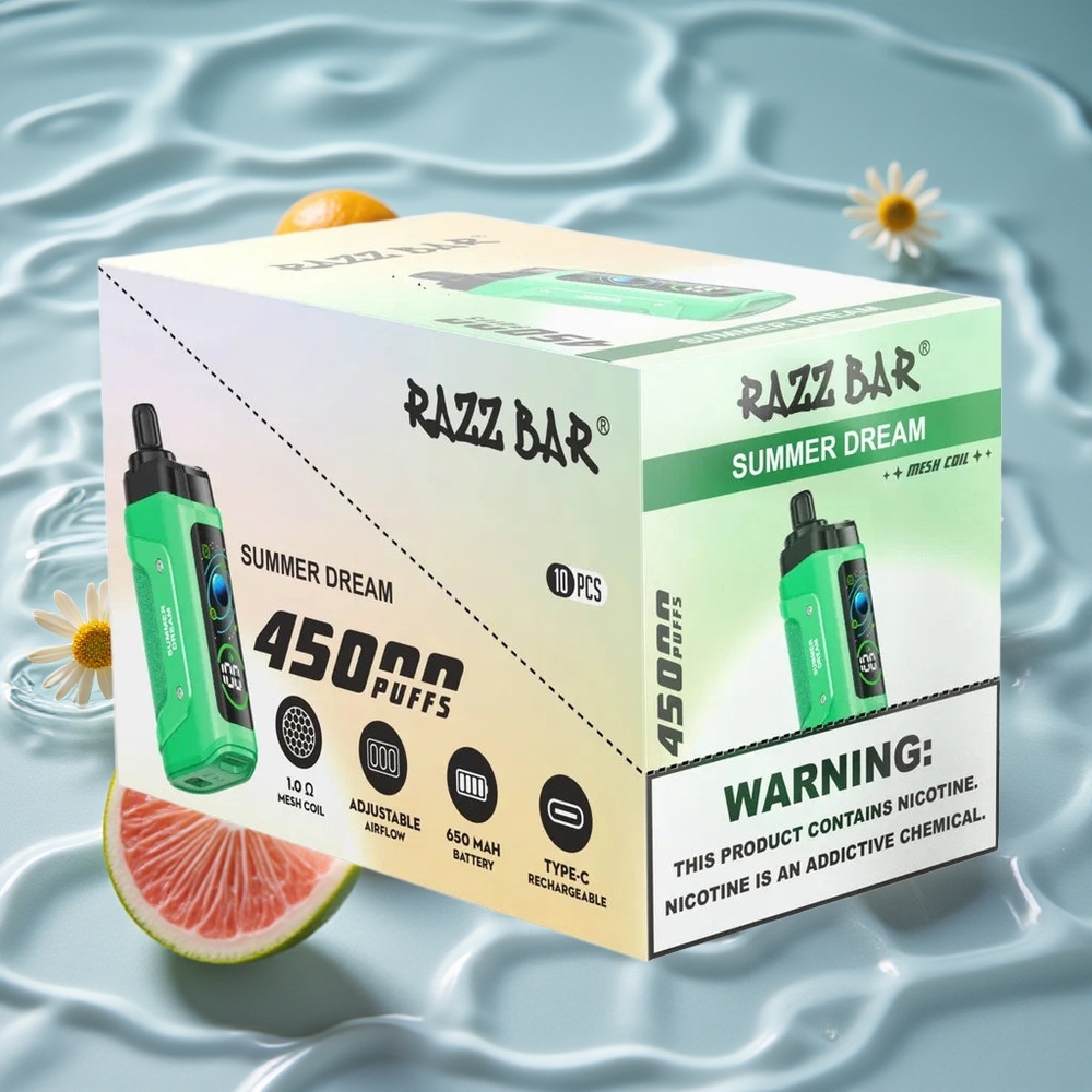 Razz Bar 45000 Puffs Vienkartinis Vape 10 Omų Tinklelinė Spiralė Summer Dream