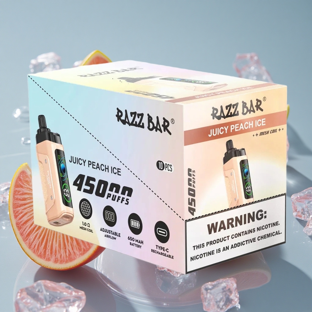 Razz Bar 45000 Puffs Vienkartinis Vape Sultingas Persikas Ledas