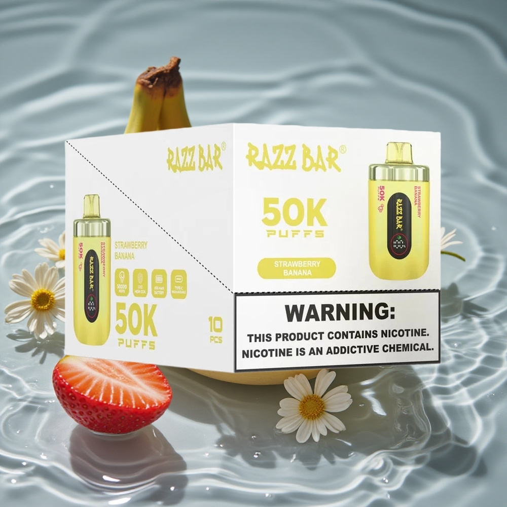 Razz Bar 50K Puffs Vienkartinis Vape 10 Omų Tinklelinė Apvija Braškė Bananas