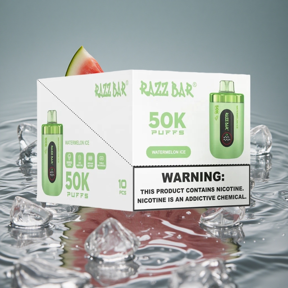 Razz Bar 50K Puffs Vienkartinis Vape Arbūzas Ledas su 10 Omų Tinklelių Apvija
