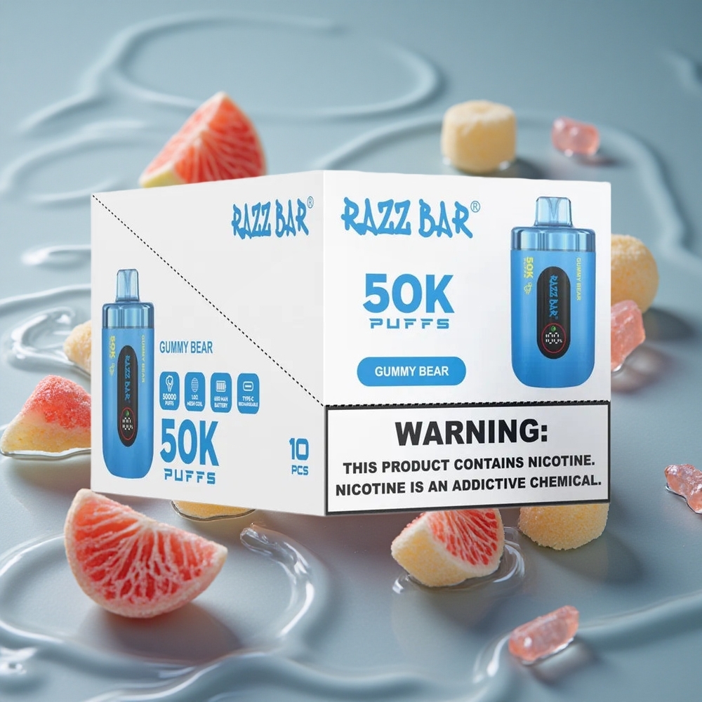 Razz Bar 50K Puffs Vienkartinis Vape Guminukas su 10 Omų Tinklelio Apvija