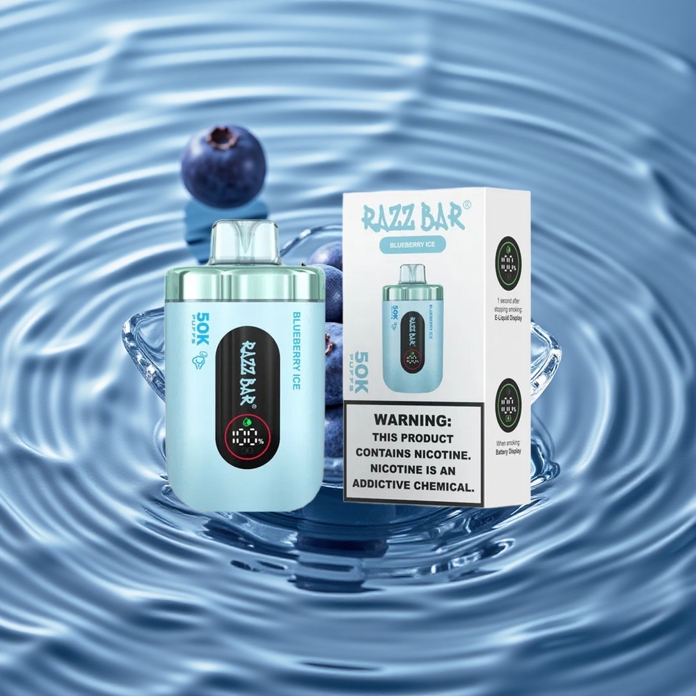 Razz Bar 50K Puffs Vienkartinis Vape Mėlynųjų Uogų Ledas su 650 mAh Baterija