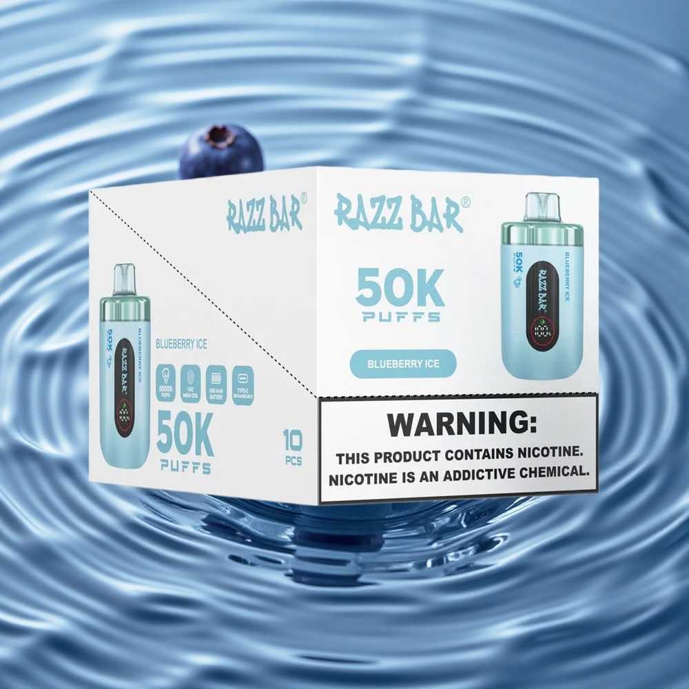 Razz Bar 50K Puffs Vienkartinis Vape Mėlynųjų Uogų Ledas su 650 mAh Baterija