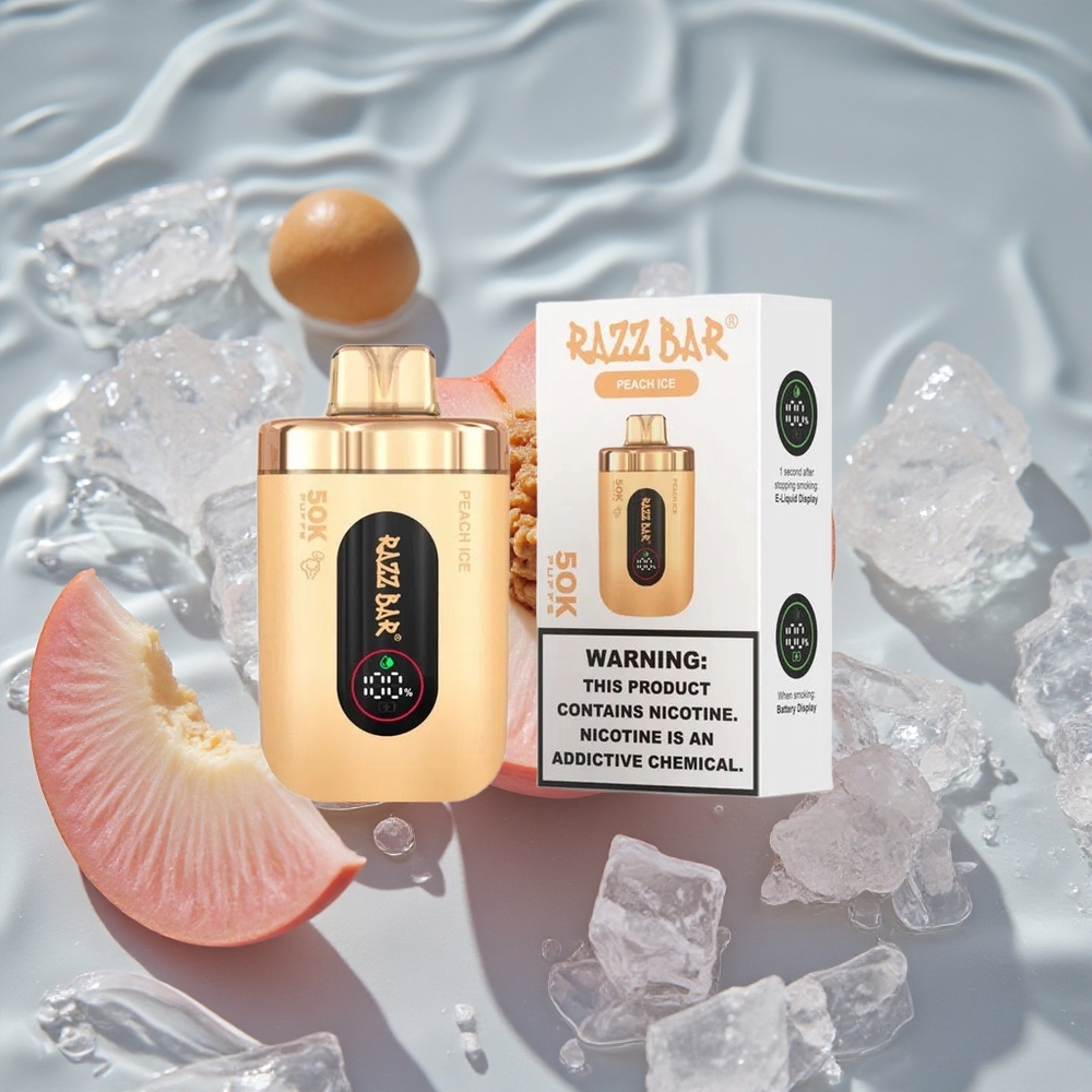 Razz Bar 50K Puffs Vienkartinis Vape Persikų Ledas su 650 mAh Baterija